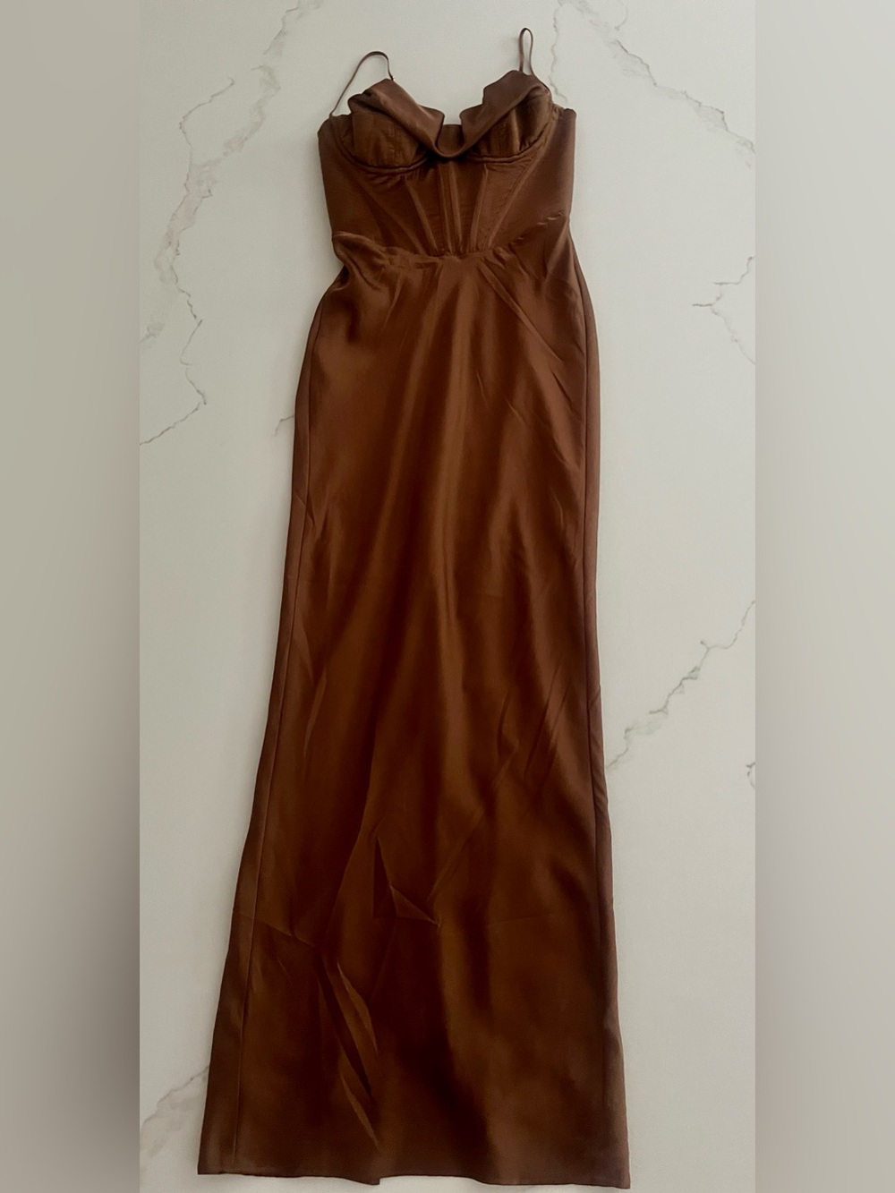 House of CB Charmaine Chocolate Corset Satin Maxi Dress size Medium - Picture 6 of 14